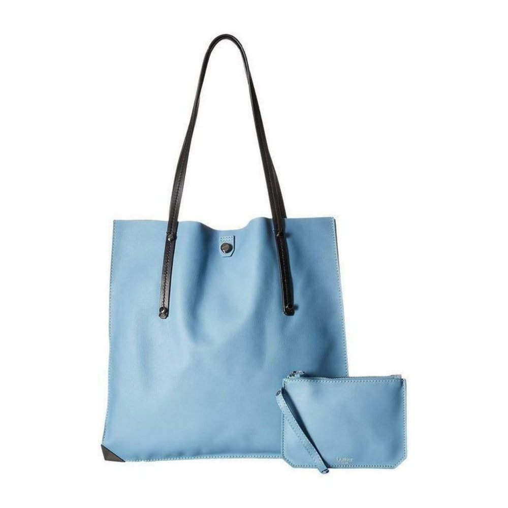 NWT BOTKIER LEATHER JANE METALLIC DETAIL SNAP DUAL HANDLES TOTE BAG DENIM